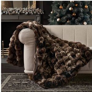 EverGrace Ultra Soft Luxury Fluffy Faux Rabbit Fur Throw Mocha Brown, 60x80 In